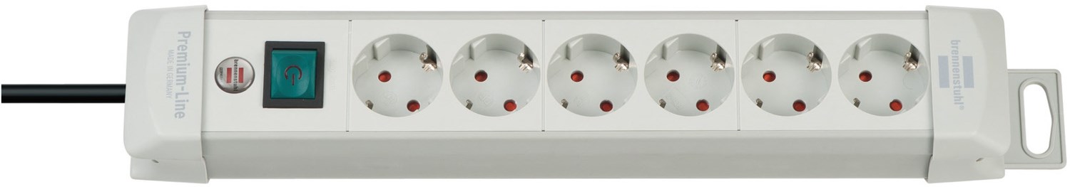 Premium-Line Steckdosenleiste 6-fach (3m) mit Schalter lichtgrau von Brennenstuhl