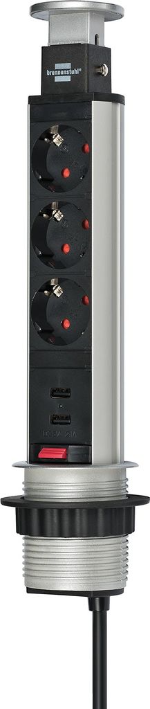 brennenstuhl Tower Power USB-Charger Desktop Extension Socket - Verlängerungsschnur - Ausgangsbuchsen: 3 - 2,0m - Schwarz, Aluminium (1396200013) von Brennenstuhl