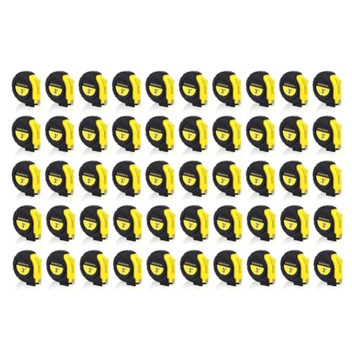 Brensty 50-Teiliges Mini-Maßband mit Einziehbarem Schlüsselanhänger Aus Schwarzem und Gelbem Kunststoff, 90 Cm, Leicht Ablesbares Maßband, Großpackung von Brensty