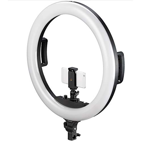 BRESSER STR-48B Bi-Color LED Ringleuchte 48W dimmbar mit Kamera- und Smartphonehalter von Bresser