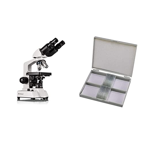 Bino 40x-1000x Vergrößerung für gehobene Ansprüche, mit LED Beleuchtung, drehbaren binokularem Aufsatz & Dauerpräparate für Mikroskop (25 Stück), vorgefertigte und konservierte Präparate von Bresser