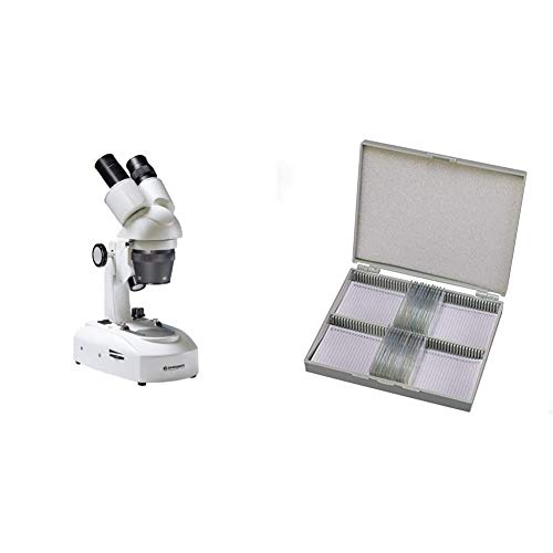 Bresser 3D Stereo Auflicht- Durchlicht Mikroskop Researcher ICD LED 20x-80x Vergrößerung & Dauerpräparate für Mikroskop (25 Stück), vorgefertigte und konservierte Präparate zu verschiedenen Themen von Bresser