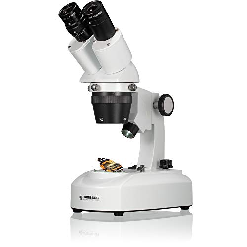 Bresser 3D Stereo Auflicht Durchlicht Mikroskop Researcher ICD LED 20x-80x mit 360° drehbarem Tubus, LED Beleuchtung mit Akku- oder Netzbetrieb, für dreidimensionale Beobachtungen von Bresser