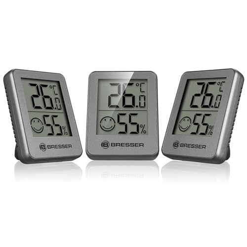 Bresser 3er Set Thermometer Hygrometer - Digitales Raumthermometer Kontrolle Innenraum Luftfeuchtigkeit, Kühlschrankgeeignet, Wandmontage Magnet, Schimmelvorbeugung - Indikator Smiley, Anthrazit Bresser 3er Set Thermometer Hygrometer - Digitales Raumthermometer Kontrolle Innenraum Luftfeuchtigkeit, Kühlschrankgeeignet, Wandmontage Magnet, Schimmelvorbeugung - Indikator Smiley, Anthrazit von Bresser