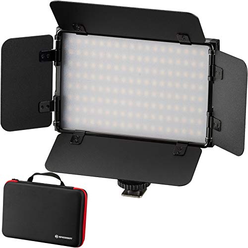 Bresser Fotostudio PT Pro 15B-II Bi-Color LED Videoleuchte mit Lichtklappen, Akku und Tasche von Bresser