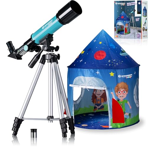 Bresser Junior Linsenteleskop 50/360 für Kinder - Astronomie Einsteigerset mit Zelt, Refraktor Teleskop, Stativ, Azimutale Montierung, Okulare und Zenitspiegel ,blau Bresser Junior Linsenteleskop 50/360 für Kinder - Astronomie Einsteigerset mit Zelt, Refraktor Teleskop, Stativ, Azimutale Montierung, Okulare und Zenitspiegel ,blau von Bresser