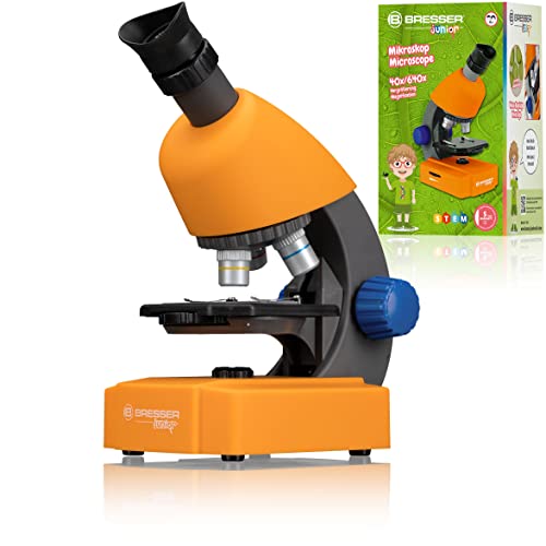 Bresser Junior Mikroskop 40x-640x mit LED-Durchlichtbeleuchtung mit Batteriebetrieb für Kinder und Einsteiger, orange von Bresser