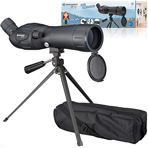 Bresser Junior Spektiv Spotty 20-60x60 mit stufenloser Zoomfunktion, 360° drehbarem Tubus, voll vergüteter Optik mit robuster Gummiarmierung inklusive Tischstativ, Transporttasche und Trageriemen von Bresser