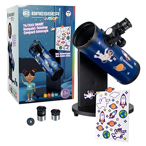 Bresser Junior Spiegelteleskop 76/300 Kompakt-Teleskop SMART mit benutzerfreundlicher Dobson-Montierung, integriertem Kompass und viel Zubehör, 8843205, Blau von Bresser