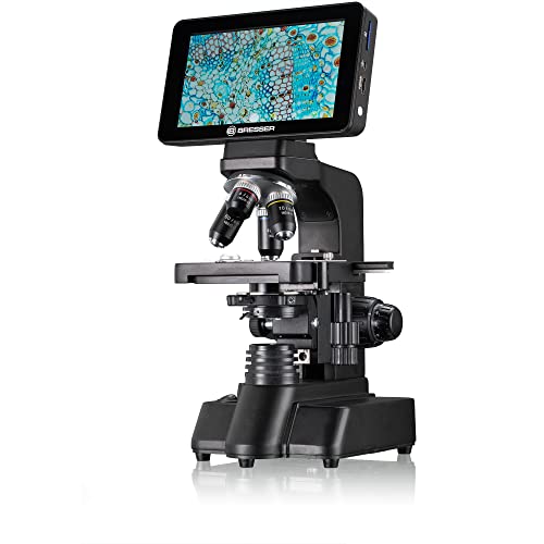 Bresser LCD-Mikroskop Researcher mit Touch-Display für 44–700-fache Vergrößerung, Kondensor, Kreuztisch, Feinfokus und 16MP CMOS Sony Sensor für Fotos und Full-HD-Videos von Bresser