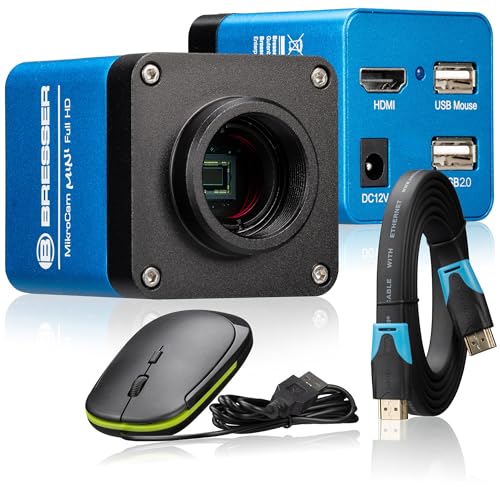 Bresser MikroCam Mini Full HD HDMI - Kompakte HDMI Kamera für Mikroskoparbeiten, Schule, Präsentationen und mehr, HDMI-Anschluss, C-Mount Gewinde, SD-Karten Buchse, Netzteil, USB-Maus, HDMI-Kabel von Bresser
