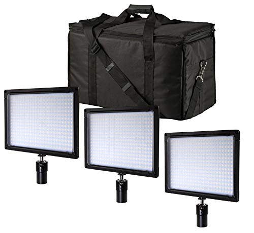 Bresser SH-360A ultraflache und leichte Bi-Color LED Flächenleuchten 3er Set mit Diffusfilter, Kugelkopf und Transporttasche von Bresser