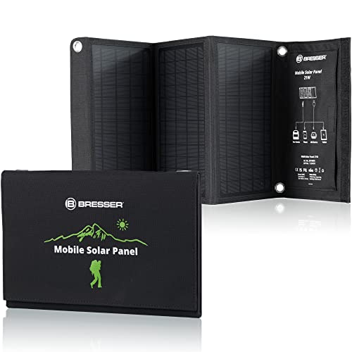 Bresser Solar Ladegerät 21W mit USB-A- und DC-Anschluss inkl. Adaptern, Solar-Panel als Ladegerät für Smartphones, Power-Banks etc. von Bresser