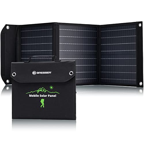Bresser Solar Ladegerät 40W mit 1x DC- und 3x USB-A-Anschlüssen inkl. USB-A-Buchse mit QC3.0 zur Schnellladung, Solar-Panel als Ladegerät für Smartphones, Power-Banks etc. von Bresser
