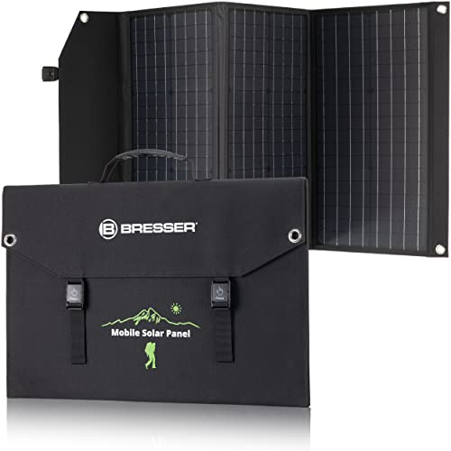 Bresser Solar Ladegerät 90W mit 1x DC- und 3x USB-A-Anschlüssen inkl. USB-A-Buchse mit QC3.0 zur Schnellladung, Solar-Panel als Ladegerät für Smartphones, Power-Stations etc. von Bresser