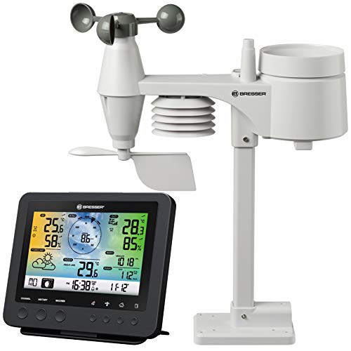 Bresser Wetterstation Funk 5-in-1 schwarz, mit WLAN & Farb-Display, Außensensor für Temperatur, Luftfeuchtigkeit, Wind, Luftdruck, Niederschlag von Bresser