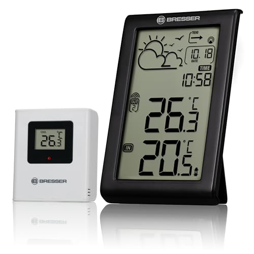 Bresser Wetterstation Funk mit Außensensor Meteo Temp W, innen und außen Thermometer, Wettervorhersage, Frostwarnung, DCF-Funkuhr, großes Display, digital von Bresser