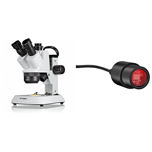 Bresser trinokulares Stereomikroskop Analyth STR Trino 10x - 40x mit getrennt dimmbarem LED-Auf- und Durchlicht und Tragegriff für mobilen Einsatz & Full HD Mikroskop Teleskop Kamera USB 2.0 von Bresser