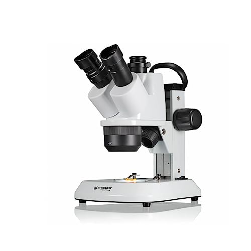 Bresser trinokulares Stereomikroskop Analyth STR Trino 10x - 40x mit getrennt dimmbarem LED-Auf- und Durchlicht und Tragegriff für mobilen Einsatz von Bresser