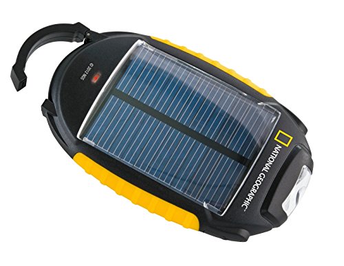 National Geographic Ladegerät Solar 4-in-1 mit unterschiedlichen Lichtmodi, integriertem Solarpanel, USB-Stromadapter und diversen Konnektoren zum Aufladen mobiler Geräte von Bresser