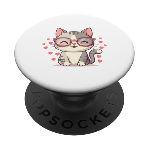 Glückliche Katze mit rosa Brille und Herzen PopSockets mit austauschbarem PopGrip von Bria Mathews