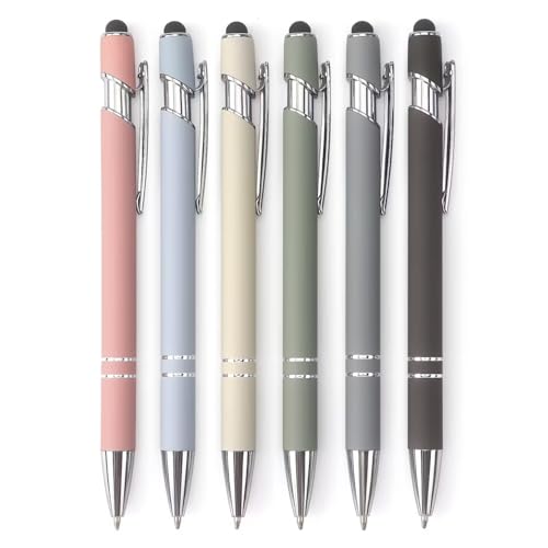 Kugelschreiber, 2-in-1, einziehbarer Kugelschreiber mit Stylus-Spitze, Metall-Stylus-Stift für Touchscreens, 1,0 mm, schwarze Tinte (Pastellfarben), 6 Stück von Bribobo
