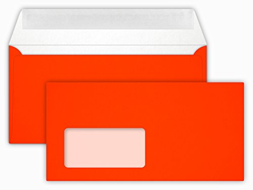 100 Briefumschläge NEON Red Din lang 11 x 22 cm mit Haftstreifen,mit Fenster Grammatur 90 g/m² von Briefumschläge24Plus