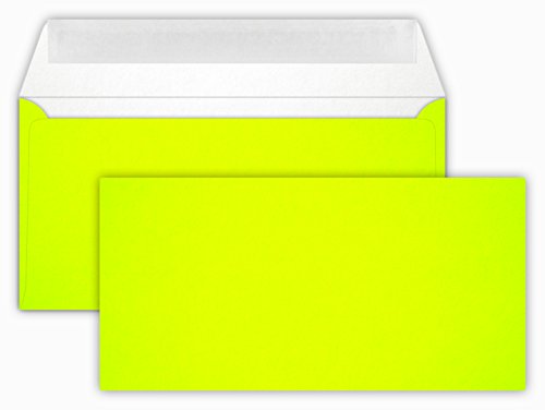 100 Briefumschläge NEON Yellow Din lang 11 x 22 cm mit Haftstreifen, Grammatur 90 g/m² von Briefumschläge24Plus