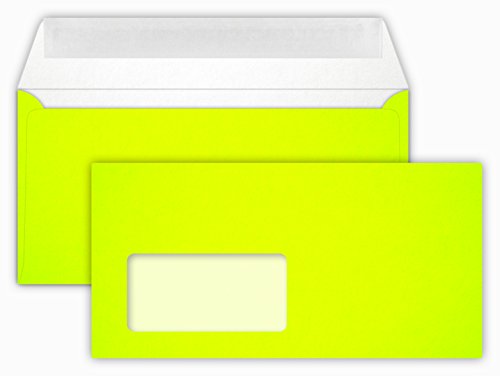 100 Briefumschläge NEON Yellow Din lang 11 x 22 cm mit Haftstreifen,mit Fenster Grammatur 90 g/m² 100 Briefumschläge NEON Yellow Din lang 11 x 22 cm mit Haftstreifen,mit Fenster Grammatur 90 g/m² von Briefumschläge24Plus