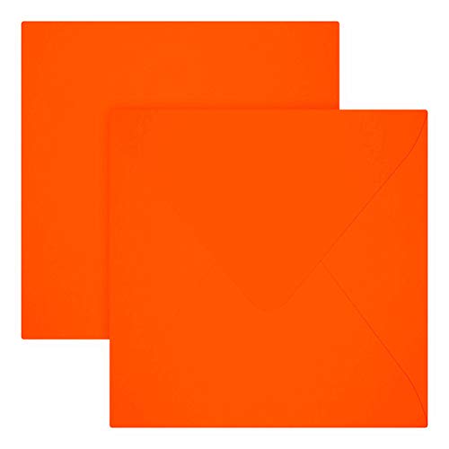 100 Quadratisch Briefumschläge 12,5 x 12,5 cm / 125 x 125 mm / Neon Orange / Grammatur: 100 g/m² /Verschluss-Technik: feuchtklebend, von Briefumschläge24Plus