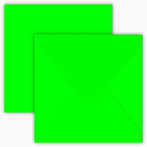 12,5 x 12,5 cm Briefumschläge,100 g/m² Umschläge,quadratisch, naßklebend,eingeschweißt - Neon Grün ; 25 Stück von Briefumschläge24Plus
