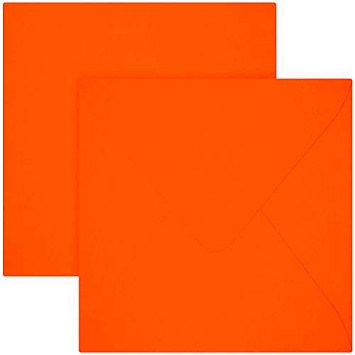 12,5 x 12,5 cm Briefumschläge,100 g/m² Umschläge,quadratisch, naßklebend,eingeschweißt - Neon Orange ; 25 Stück von Briefumschläge24Plus