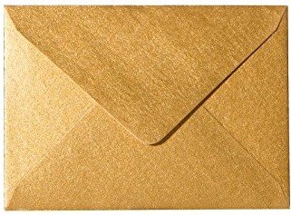 25 Briefumschläge B6 DIN (12,5 x 17,6 cm) Gold Metallic, Verschluss-Technik: Feuchtklebend mit Dreieck Lasche (Gold) ! Grammatur: 100 g/m² von Briefumschläge24Plus
