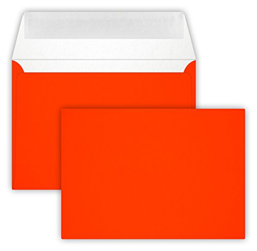 25 Briefumschläge C6 DIN (114-162 cm) - Neon Orange, Verschluss-Technik: Querlasche mit Abziehstreifen ! Grammatur: 90 g/m² von Briefumschläge24Plus
