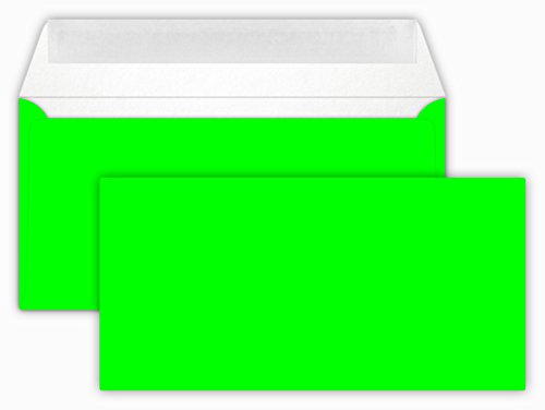 25 Briefumschläge NEON Green Din lang 11 x 22 cm mit Haftstreifen, Grammatur 90 g/m² von Briefumschläge24Plus