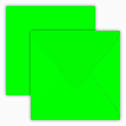25 Quadratisch Briefumschläge 12,5 x 12,5 cm / 125 x 125 mm/Neon Grün/Grammatur: 100 g/m² /Verschluss-Technik: feuchtklebend, von Briefumschläge24Plus