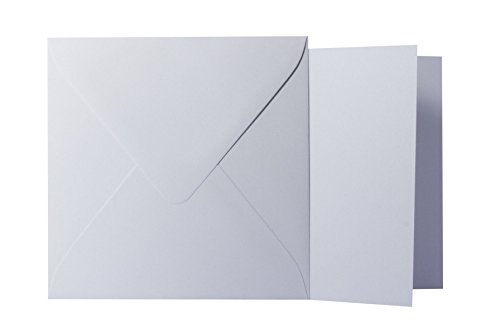 25 Quadratische Hell Grau Briefumschläge 120g von der Größe 16 X 16 cm + Klappkarten 240g von der Größe 15,5 X 15,5 cm, mit dreieckiger Lasche zum Kleben ohne Fenster von Briefumschläge24Plus