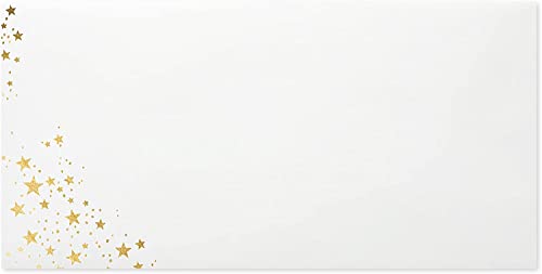 25 Weihnachtshüllen sehr schöne Din Lang Briefumschläge (120g) Farbe : Weiß/Weihnachtshüllen mit Goldprägung Gold Sterne 22 x 11 cm 220 x 110 mm von Briefumschläge24Plus