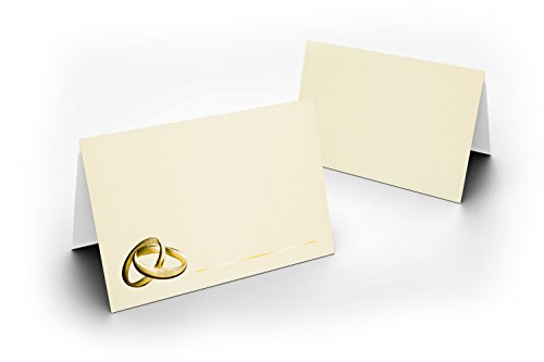 75 Hochzeit Tischkarten (Tischkarten Zart Creme mit Ringen Gold) für Hochzeit, liebevolle Tischdekoration ! Format 8,5 x 11,2 cm von Briefumschläge24Plus