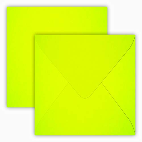 75 Quadratisch Briefumschläge 12,5 x 12,5 cm / 125 x 125 mm / Neon Gelb / Grammatur: 100 g/m² /Verschluss-Technik: feuchtklebend, von Briefumschläge24Plus
