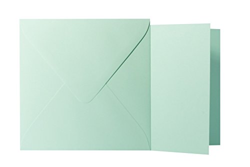 Briefumschläge24Plus 25 Quadratische Minze Briefumschläge 120g von der Größe 12,5 X 12,5 cm + Klappkarten 240g von der Größe 12 X 12 cm, mit dreieckiger Lasche zum Kleben ohne Fenster von Briefumschläge24Plus