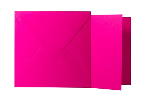 Briefumschläge24Plus 25 Quadratische Pink Briefumschläge 120g von der Größe 14 X 14 cm + Klappkarten 240g von der Größe 13,5 X 13,5 cm, mit dreieckiger Lasche zum Kleben ohne Fenster von Briefumschläge24Plus