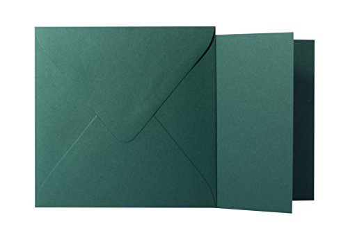 Briefumschläge24Plus 25 Quadratische Tannen Grün Briefumschläge 120g von der Größe 10 X 10 cm + Klappkarten 240g von der Größe 9,5 X 9,5 cm, mit dreieckiger Lasche zum Kleben ohne Fenster von Briefumschläge24Plus
