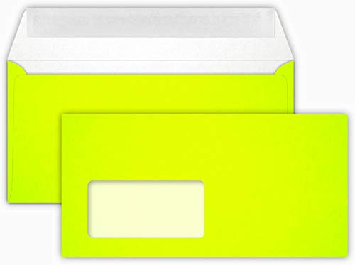 DIN Lang -11 x 22 cm - 25 Brief-Umschläge Neon Gelb - 120 g/m² - die Umschläge sind eingeschweißt - haftklebung - Kuvert mit Fenster von Briefumschläge24Plus