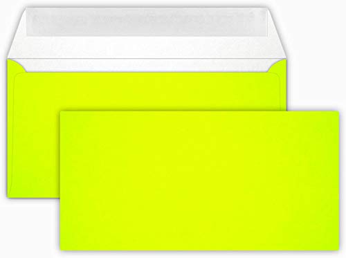 DIN Lang -11 x 22 cm - 25 Brief-Umschläge Neon Gelb - 120 g/m² - die Umschläge sind eingeschweißt - haftklebung - Kuvert ohne Fenster von Briefumschläge24Plus