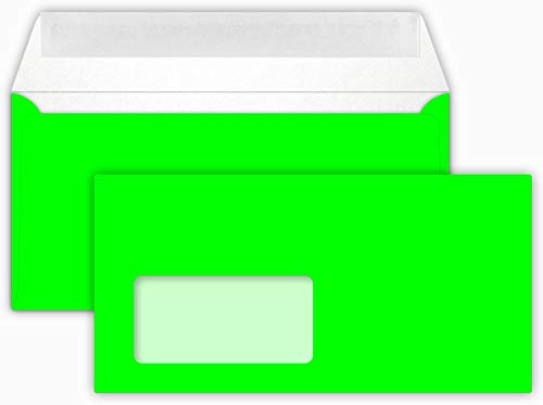 DIN Lang -11 x 22 cm - 25 Brief-Umschläge Neon Grün - 120 g/m² - die Umschläge sind eingeschweißt - haftklebung - Kuvert mit Fenster von Briefumschläge24Plus