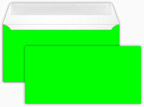 DIN Lang -11 x 22 cm - 25 Brief-Umschläge Neon Grün - 120 g/m² - die Umschläge sind eingeschweißt - haftklebung - Kuvert ohne Fenster von Briefumschläge24Plus