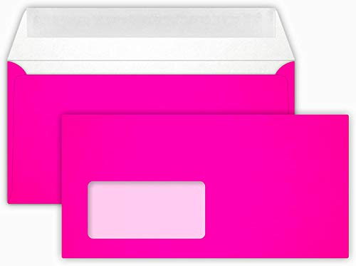 DIN Lang -11 x 22 cm - 25 Brief-Umschläge Neon Pink - 120 g/m² - die Umschläge sind eingeschweißt - haftklebung - Kuvert mit Fenster von Briefumschläge24Plus