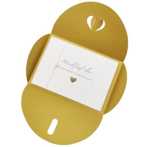 Brautjungfer fragen - Karte mit Armband & Herzumschlag (gold) von Briefzauber