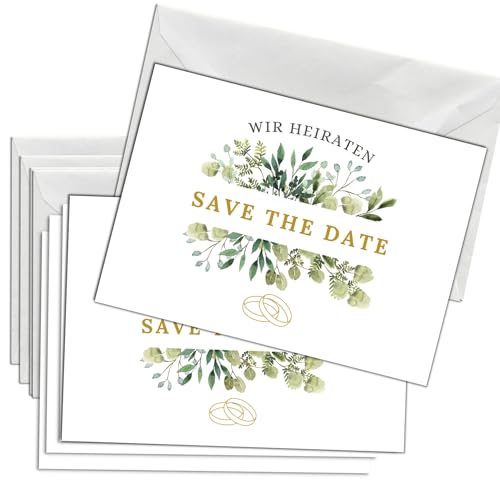 Briefzauber 12x Einladungskarten 'Save the Date' Hochzeit mit 12x Umschlägen | Din A6 Set mit Einfüllhilfe | Motiv: Blumig von Briefzauber
